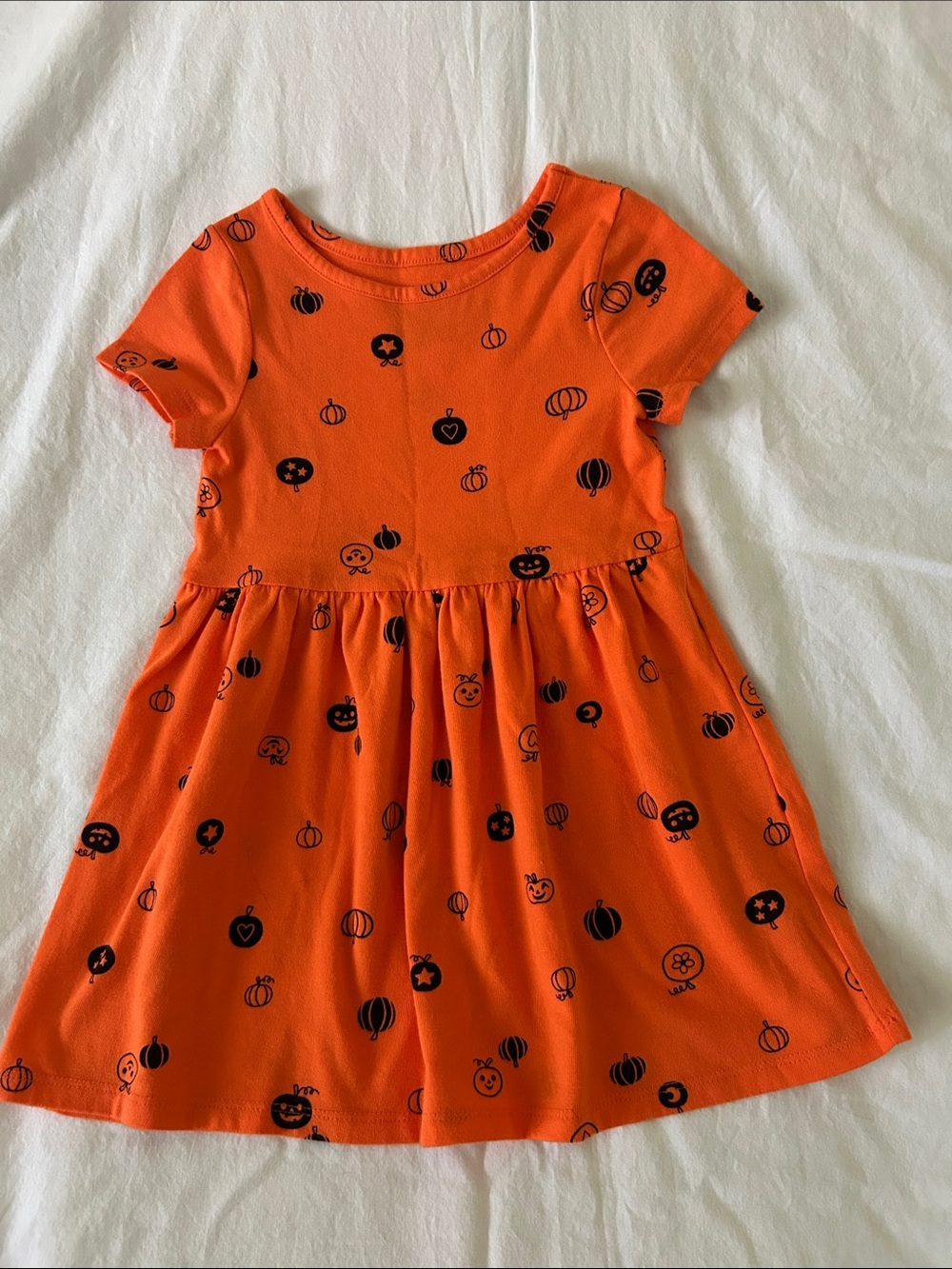 Cat & Jack Orange Halloween Pumpkin Print Girls Dress